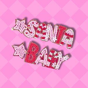 NEW Santa Baby Pink Christmas Holiday Beaded Earrings
